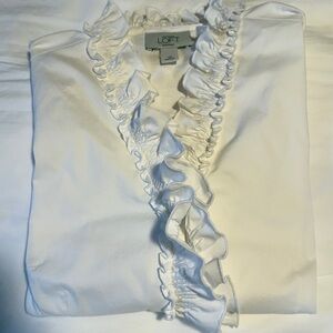 LOFT White Blouse with Ruffle Accent